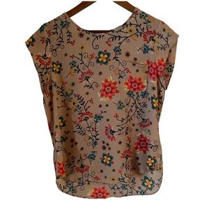 LILY WHITE Sheer Floral Short Sleeve Keyhole Back Top Size Medium